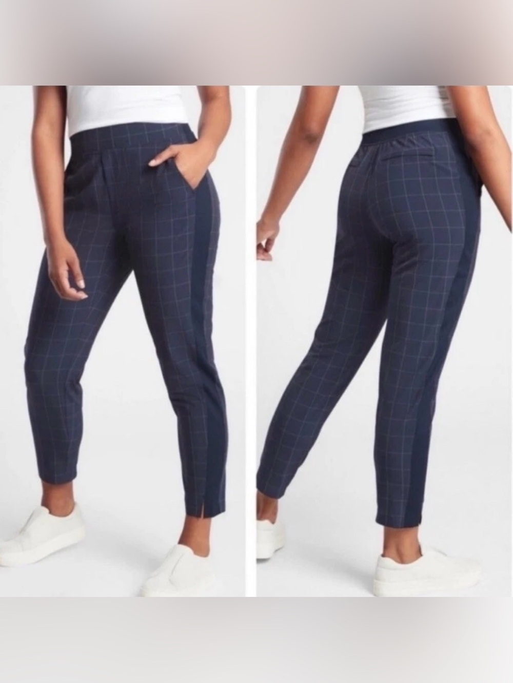ATHLETA Brooklyn Textured Ankle Pants Navy Pattern Womens 2